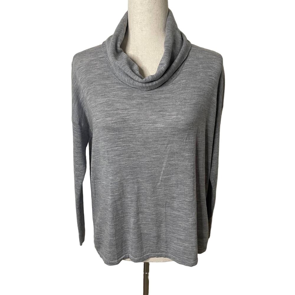 Eileen Fisher 100% Merino Wool Gray Cowl Neck High/Low Sweater Sz S